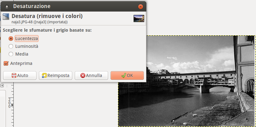 Funzione desatura su Gimp