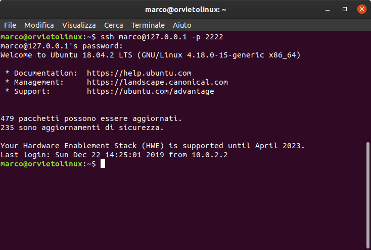client ssh Ubuntu Connessione SSH ad Ubuntu