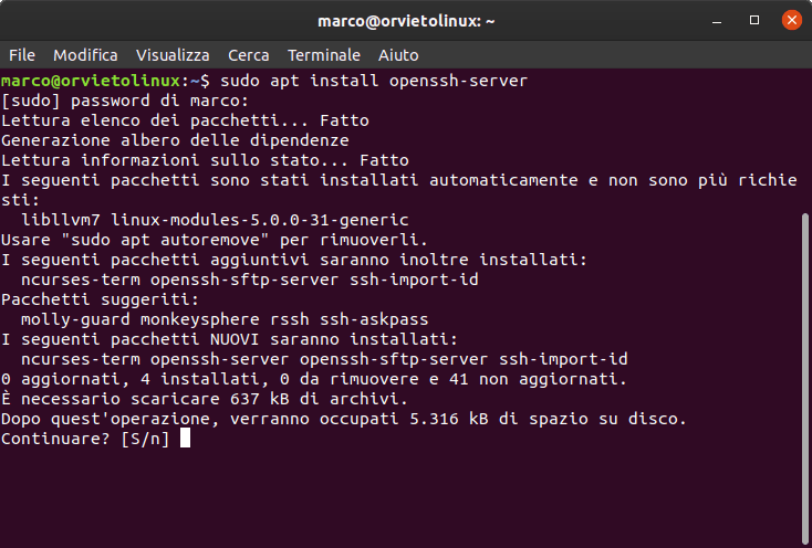 Procedura di installazione del server OpenSSH