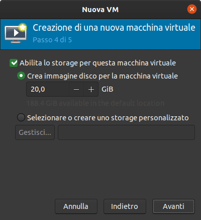 Creazione disco macchina virtuale Creazione disco macchina virtuale