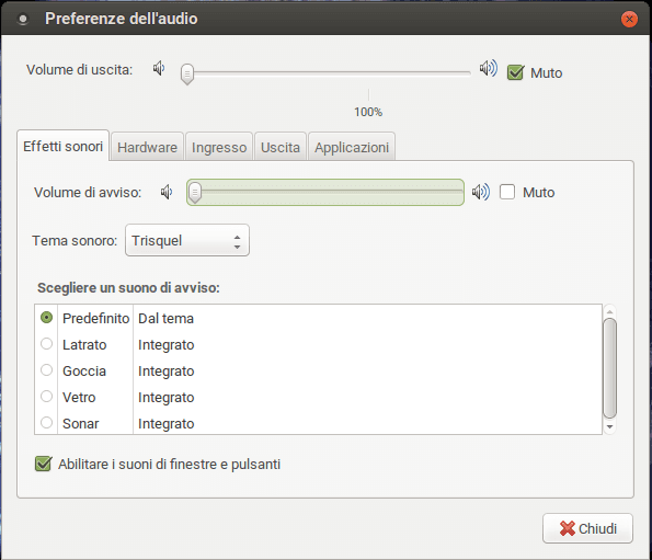 Interfaccia preferenze audio