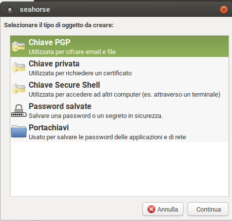 Selezione del tipo di oggetto del password manager Selezione del tipo di oggetto del password manager